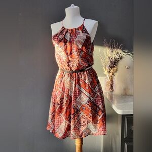 By & By Bohemian Patchwork Dress - Burnt Orange And Navy Size S